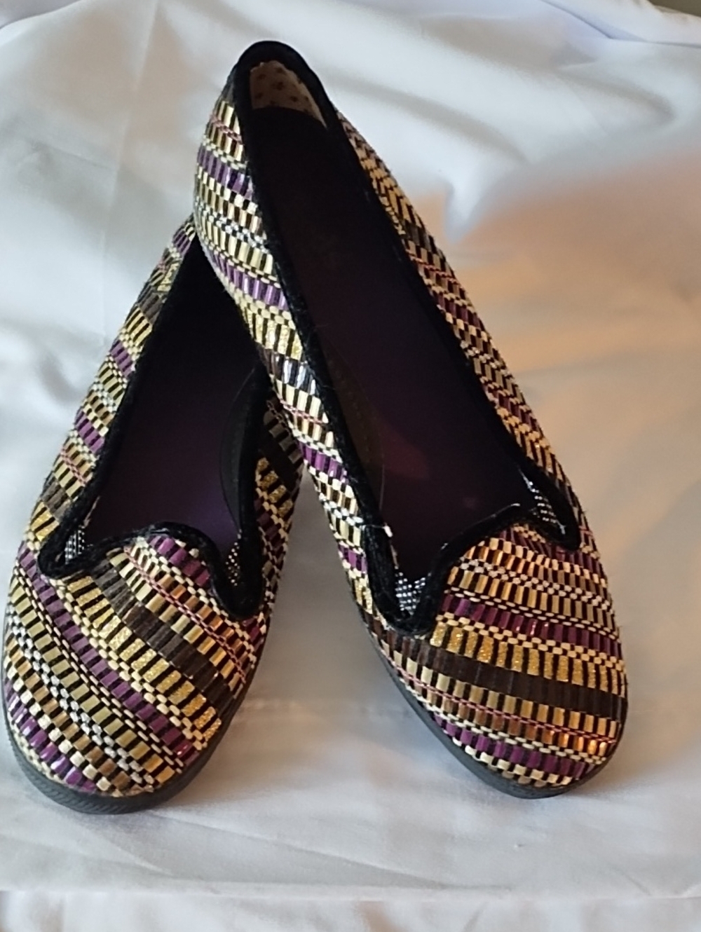 Keds Woven Metallic Purple and Gold Slip-On Flats